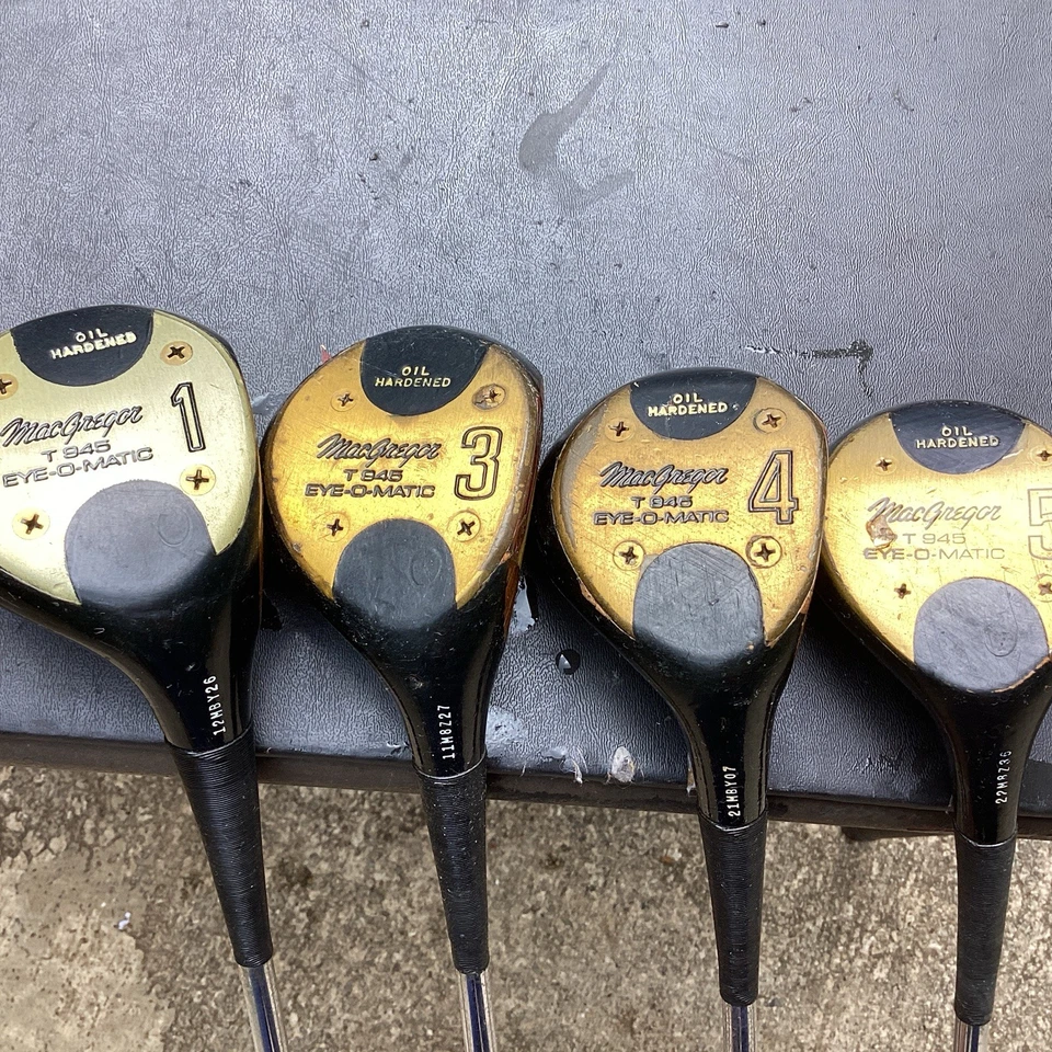MacGregor  Eye O Matic T 945 Oil Hardened Persimmon Woods 1, 3, 4, 5 Stiff Steel - Image 1 of 4