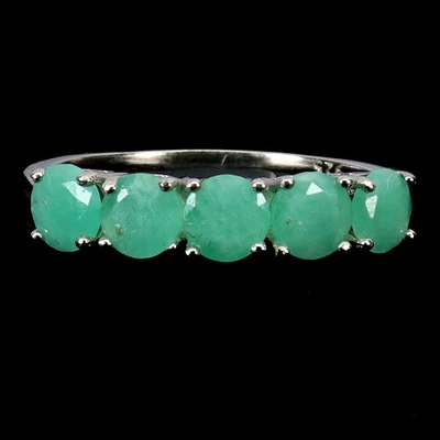925 Sterling Silver Ring Round Emerald 4mm Natural Gemstone Jewelry Size 8 - Image 1 of 4