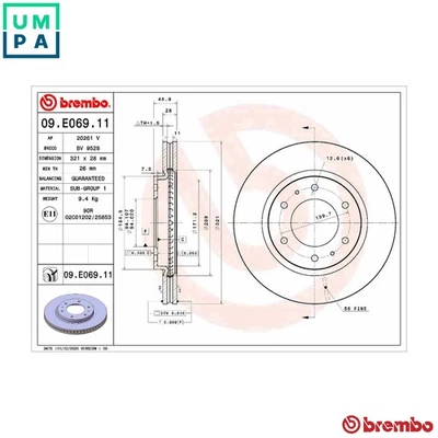 2x BRAKE DISC 09.E069.11 FOR MITSUBISHI PAJERO/SPORT/III L200/TRITON 2.4L 4cyl - Image 1 of 4