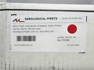 (100) MARATHON LS 50mL Polystyrene Graduated Serological Pipettes MLS-SPIC-50J - Picture 1 of 11