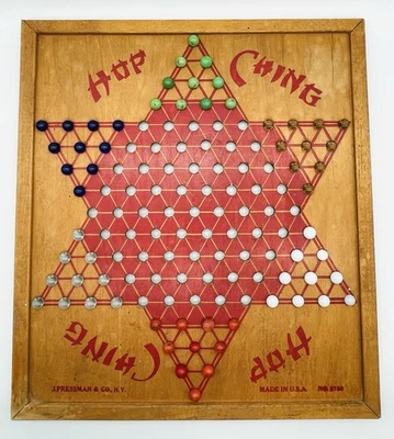 Vintage Chinese Checkers Wooden Board w/60 Marbles Complete 18.5x16.5 - Image 1 of 4