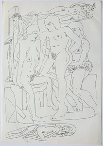 Zeichnung Federzeichnung Tinte Menschen Akt Erotik Frauen Edvard Frank Nachlass - Picture 1 of 8