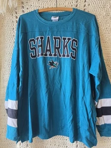 San Jose Sharks NHL Long Sleeve Spirit Jersey Style Shirt Teal XL Embroidered  - Picture 1 of 6