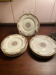Haviland Limoges H483 Set di 9 piatti per insalata da dessert medaglione rosa floreale blu - Foto 1 di 4