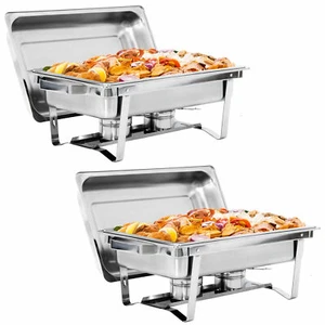 2PCS Chafing Dish Stainless Steel 8QT Chafer Catering Buffet Warmer Tray Party - Picture 1 of 12