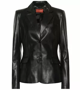 Leather Blazer for Women Black 100% Lambskin Size XS S M L XL XXL Custom Made - Picture 1 of 5