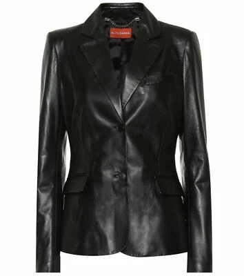 Leather Blazer for Women Black 100% Lambskin Size XS S M L XL XXL Custom Made - Image 1 of 4