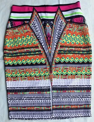 Falda lápiz BISOU BISOU Michele Bohbot para mujer rosa neón verde multicolor XL NUEVA CON ETIQUETAS Foto 1 de 4