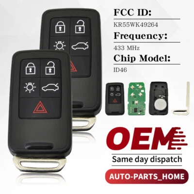 Chaveiro de carro com controle remoto de entrada 2X para Volvo S80 V60 V70 XC60 XC70 KR55WK49264 - Imagem 1 de 4