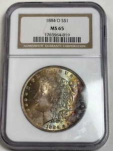 1884 O Toned Morgan $💎💎NGC MS 65💎💎Gorgeous Bands Of Rainbow Toning💎💎VIDEO - Picture 1 of 9