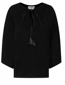 Top LANVIN Negro Manga Codo Corbata Borlas Venta al por menor $1595 UE Talla 40 (EE. UU.) - Imagen 1 de 5