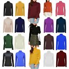 WOMENS LADIES HIGH ROLL POLO NECK KNITTED RIBBED JUMPER SWEATER TOP UK PLUS SIZE