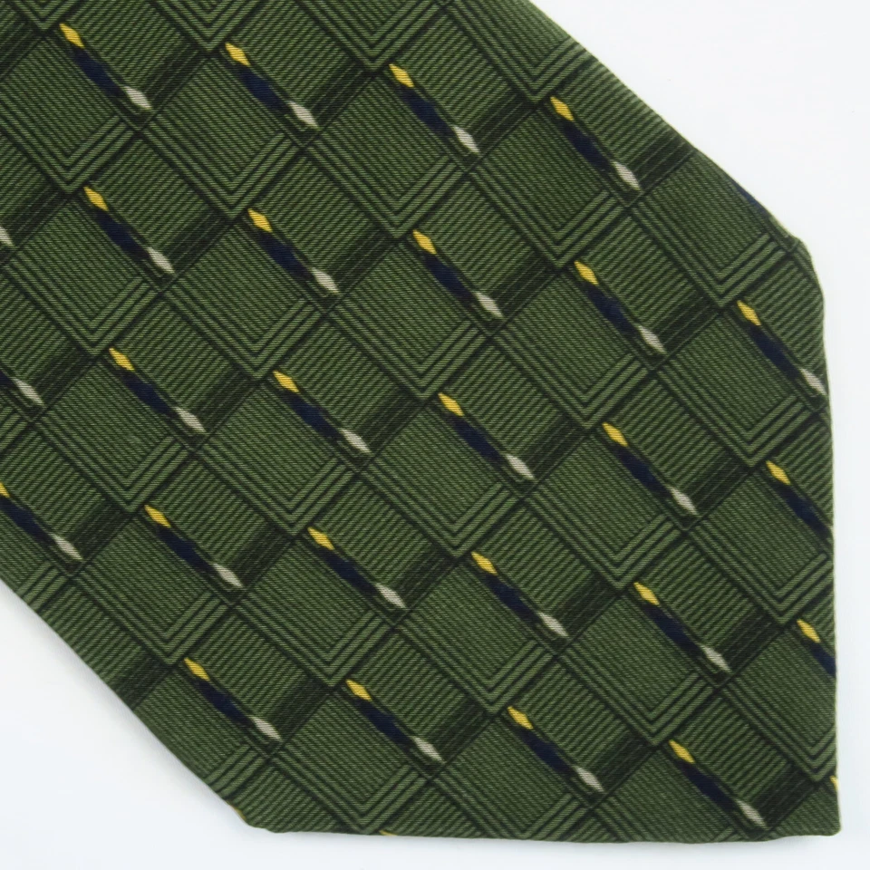 Vintage Bill Blass 3D Green Checks Basket Weave Neck Tie 56x4 Overlapping Boxes - Image 1 of 4