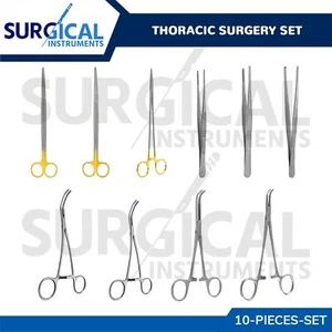 10 Pcs Thoracic Surgery Set German Grade Surgical Veterinary Instrument Kit - Picture 1 of 8