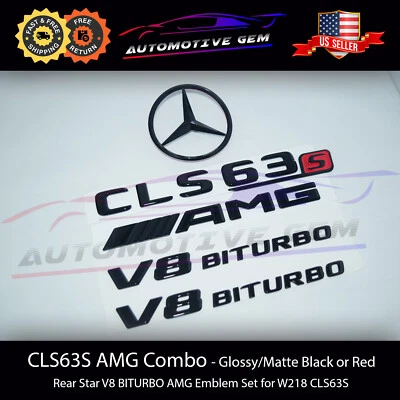 Juego combinado de insignia negra emblema estrella trasera CLS63S AMG V8 BITURBO para Mercedes W218 Foto 1 de 4