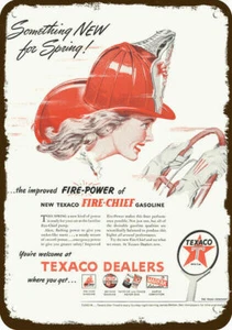 1947 Woman Firefighter Races to Fire TEXACO Chief DECORATIVE REPLICA METAL SIGN - Picture 1 of 1