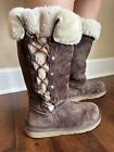 Ugg Upside Tall Size 8 Dark Brown Suede Shearling Sheepskin Lace Up Winter Boots