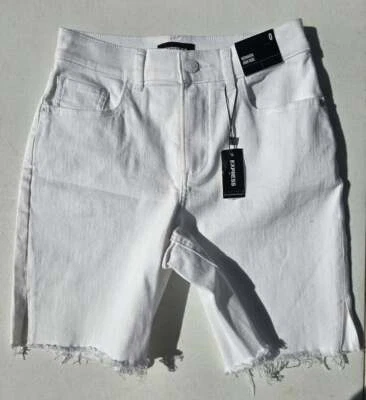 NWT! EXPRESS Size 2 Women's White Bermuda High Rise Jean Shorts - Image 1 of 2