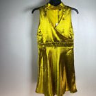 Haoduoyi Womens Faux Wrap Dress Gold Mini V Neck Sleeveless Zipper Keyhole L New