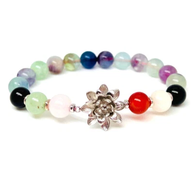 Gold Lotus Fluorite Gemstone Bracelet, Protection for Pregnancy and Childbirth - Image 1 of 4