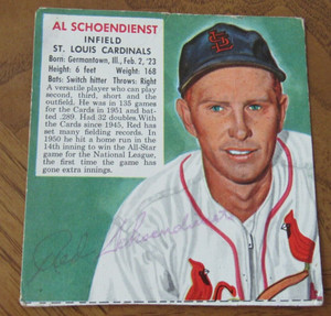 1952 Red Man Baseball - # 19 Red Schoendienst, IF, St. Louis Cardinals (autograp