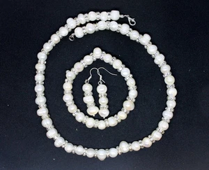 Genuine Fresh Water Pearl Earrings Necklace  Bracelet Set Jewelry Wedding Prom  - Picture 1 of 7