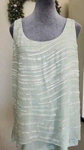 Express Sequin Mint Green Tank Top Size LARGE Layered Chiffon Dressy - Picture 1 of 14