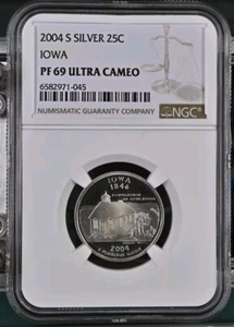 2004-S Iowa Silver State Quarter 25C Proof NGC PF69 Ultra Cameo Bx20 - Picture 1 of 1