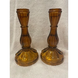 Vintage 2er Set, Robert Stanley Bernstein Glas Stumpen Kerzenständer Halter, 6,5" hoch - Bild 1 von 4