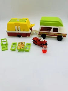 Lot Vintage 1979 Fisher Price Little People Car & Camper Playset Figures #992 - Picture 1 of 14