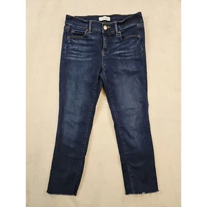 Loft Ann Taylor Jeans Size 4 Modern Straight Blue Wash Denim Raw Hem Ankle - Picture 1 of 19