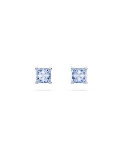 Swarovski Square Cut Rhodium Plated Matrix Stud Earrings - Blue - Picture 1 of 4