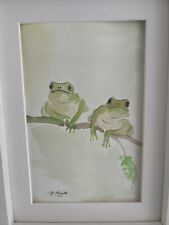Two Frogs Watercolour, Signed Original Art, Vintage, Cottage, Gift