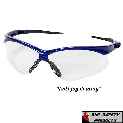 KLEENGUARD NEMESIS SAFETY GLASSES 47384 CLEAR ANTI-FOG LENS BLUE FRAME (1 PAIR) - Image 1 of 3