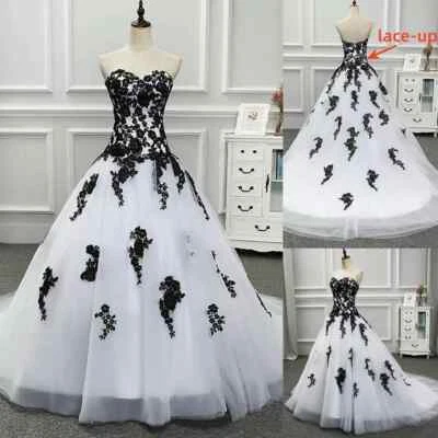 Weißes & schwarzes Ballkleid Gothic Vintage Brautkleid Sweetheart Dropped Waist - Bild 1 von 4