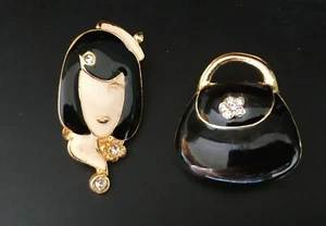 LOTTO 2 SPILLE VINTAGE METALLO SMALTO FASHION MODA IDEA REGALO BIJOUX - Picture 1 of 5