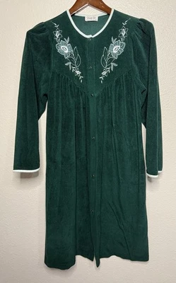 Винтажный Vanity Fair пальто ночная рубашка халат маленький жемчуг защелки темно-зеленый бархат б/у в отличном состоянии - Изображение 1 из 4