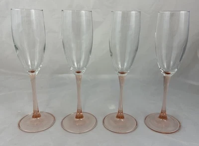 Juego de 4 flautas cristal D'Arques copas de champán rosa/rosa/rubor tallo 8 3/4" Foto 1 de 4