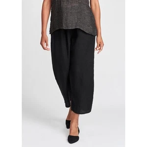 FLAX Wide Leg Cropped High Rise Black Linen Pants Small - Picture 1 of 7