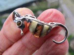 Bernstein Fossil Anhänger Seepferdchen 925 Sterling Silber Litauisch Heilung klein süß - Bild 1 von 24