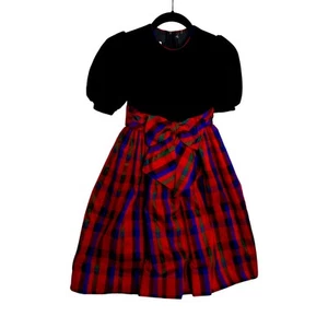 Vintage Sylvia Whyte Girls Velvet Plaid Dress Size 7 - Picture 1 of 11