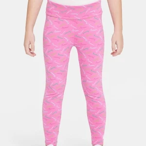 Nike Girls Leggings Size 5, 6 Pink Allover Swoosh Print, Stretch Fit Activewear - Picture 1 of 11