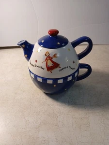 Gooseberry Patch Angel Cocoa Pot Midwest Of Cannon Falls Individual Teapot & Cup - Picture 1 of 20