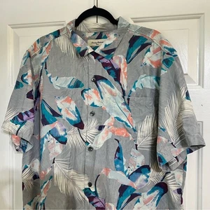 Tommy Bahama Button Up Hemd Kurzarm Herren Seide XL Tropical Leaves Bunt - Bild 1 von 7