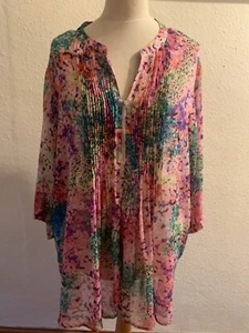 Together Floral Pink Green Womens Sheer Blouse Size 30 - Picture 1 of 6