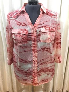 Plus Size Top Button Front Dye Effect Semi Sheer  Casual Cute Spring Size 2X - Picture 1 of 11