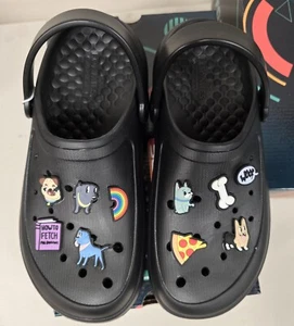 Skechers Foamies Black Clog Pup Dog Pug Bulldog Rainbow Bone Women Size 8 - Picture 1 of 6