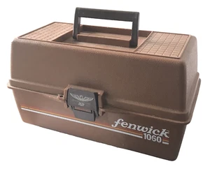 Vintage Fenwick 1060 3 Tray Tackle Box Brown Fishing Storage Compartments - Picture 1 of 14