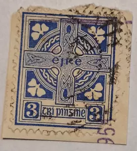 Francobollo Irlanda ~ Croce di Cong ~ Blu 3 francobolli ~ Pubblicato/Annullato ~ c.1932 ~ 05 - Foto 1 di 6