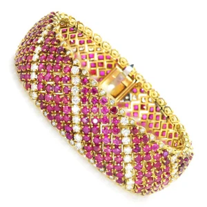Pulsera de rubí vintage con diamantes oro amarillo 18K 33,00ctw - Imagen 1 de 9